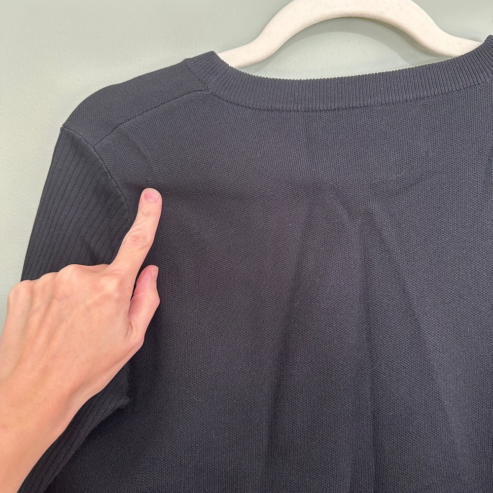 Aleeza Paris Sweater Women Medium Black Ribbed Sleeve Gold Button Cuff Crewneck - Picture 6 of 12